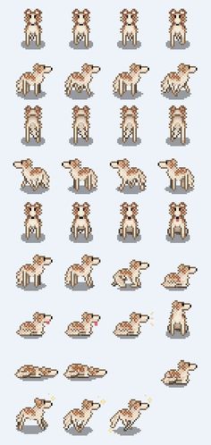 an old school pixel art style animal set