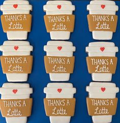 there are many decorated cookies that say thank a latte and thanks a latte