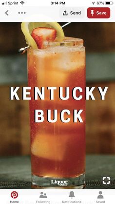 the kentucky buck cocktail is garnished with strawberries and lemon wedges on top