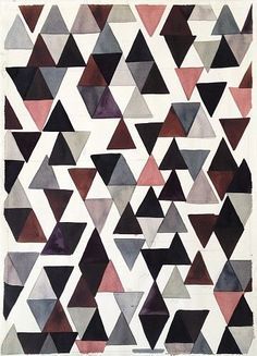 an abstract painting with many different colors and shapes on it's surface, including triangles