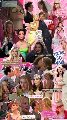 collage of many different people in pink and white outfits, including one woman wearing sunglasses