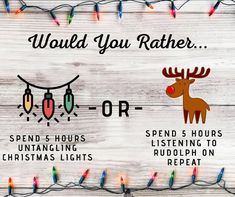 the words would you rather have christmas lights on them? and an image of a reindeer's head