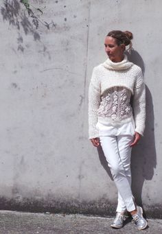 Ivory white chunky sweater, cropped sweater, shrug iLE AiYE knitwear This snug shrug / cropped sweater is born for the need to feel snug and cozy when the seasons change or the air cools down in the evening/morning.  A simply comfy lightweight cropped Ivory sweater. knitted with a chunky 10% wool, 20% alpaca, 70% acrylic yarn. with no itchiness.  with  medium wide sleeves, and a cowl neck collar,  (variations on the sleeves can be customized ie: a thumbhole sleeve, or wider sleeve, slimmer sleeve, and the collar can be knitting higher, shorter etc   Convo me if you have an idea or alternative wish.  Custom sizes are available.  for XL's there will be a small increase in the price, please convo me if you'd like to see the shade card, or request a custom size. other colors available are: cha White Chunky Sweater, Sweater Shrug, Beige Pullover, Sweater Cropped, Ivory Sweater, Cropped Pullover, Seasons Change, Bohemian Tops, Sweater Crop