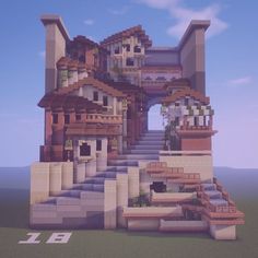 an image of a very nice house in minecraft with stairs leading up to it