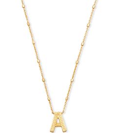 From Kendra Scott, this necklace features:Featuring your initial, or your bestie’s, or your crush's (we won’t tell), wear a personalized reminder designed with our signature etched detail.Pendant necklace14k gold plated over brassLobster clasp closure with single adjustable sliding beadApprox. 19" chain; 0.48" L x 0.6" W pendantPlease note: Due to the one-of-a-kind natur Preppy Gifts, Letter Pendant Necklace, Initial Pendant Necklace, Accessories Jewelry Necklace, J Fashion, Letter Pendants, Initial Pendant, Dillard's, Kendra Scott