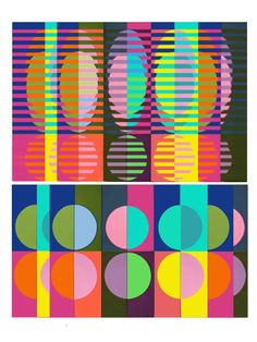 an abstract painting with circles and lines on the same color scheme, in different colors