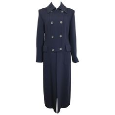 - Unworn Gucci by Tom Ford Navy Wool Maxi Coat from Fall 1996 collection. It is a truly collectable item - Featuring epaulettes on the shoulders, a hook fastening on the collar, eight front buttons, zipper closure, three buttons on each cuff, two flap pockets. - A signature gold buckle at the back. - Made in Italy. - Size 40. -100% Wool. Lining: 100% Rayon. Dior Price, Wool Maxi Coat, Gucci By Tom Ford, Gucci Outfits, Vintage Coats, Black Wool Coat, Long Wool Coat, Maxi Coat, Woolen Coat