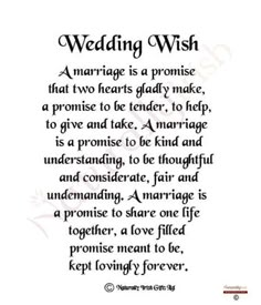 a poem written in black ink on white paper with the words wedding wish and marriage is a