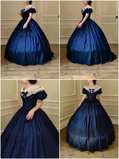 Victorian Dresses Gowns, 1850 Dress, 1860s Ballgown, Belle Ball Gown, Ball Gown Blue, 1860s Dresses, 19th Century Dress, Victorian Era Dresses, Blue Wedding Dress