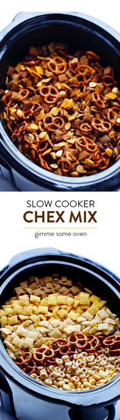 the slow cooker chex mix is ready to be cooked