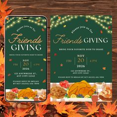 Friendsgiving Dinner Party Potluck Invitation - Set of 3 Editable Templates Gather your friends for a cozy and delicious Friendsgiving celebration! This Friendsgiving Dinner Party Invitation features a warm, fall-inspired design with a rich green background and a beautiful spread of Thanksgiving food. With its inviting autumn vibes, it's perfect for bringing your special loved ones together for a memorable feast. What's Included: - Digital Invitation (1125x2436 px) - Ideal for texting, emailing, Friendsgiving Potluck, Potluck Invitation, Dinner Party Invite, Dinner Party Invitations, Thanksgiving Food