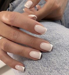 Wedding Nails Square French, Manicure French Ideas, Milky French Manicure Short Nails, French On White Nails, French Nails Ideas White, White French On White Nails, Opaque French Nails, Cloudy White French Tip Nails, Short Nails French Ideas