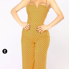 Nwt Fashion Nova Far Out Polka Dot Mustard Jumpsuit Fitted Yellow Jumpsuits And Rompers For Party, Fitted Yellow Jumpsuit For Party, Trendy Yellow Sleeveless Jumpsuit, Fitted Yellow Jumpsuits And Rompers For Spring, Fitted Yellow Jumpsuits And Rompers, Mustard Fitted Casual Jumpsuits And Rompers, Trendy Fitted Yellow Jumpsuits And Rompers, Mustard Fitted Jumpsuits And Rompers For Summer, Mustard Jumpsuit