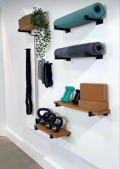 there is a wall with some exercise equipment on it