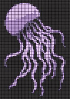 an image of a purple jellyfish in pixellated style on a black background with white dots