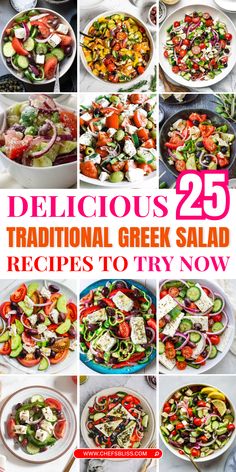 the cover of delicious 25 traditional greek salad recipes to try now