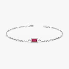 white gold cable chain july birthstone Ruby Birthstone, Ruby Bracelet, Birthstone Bracelet, Dainty Chain, Birthstone Bracelets, July Birthstone, Ruby Gemstone, Colorful Bracelets, Natural Ruby