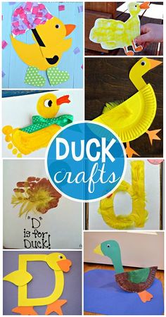 duck crafts for kids to make with paper plates and construction paper, including the letter d