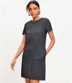 Sneak Preview | Loft Casual Crew Neck Dress With Side Pockets, Casual Workwear Dresses With Side Slits, Casual Work Dresses With Side Slits, Linen Fashion, Petite Pants, Dress Home, Sweater Sale, Top Sales, Tee Dress