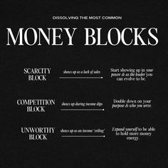 a black and white poster with the words money blocks