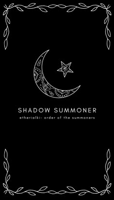 the shadow summoner logo is shown in black and white, with an ornate frame around it