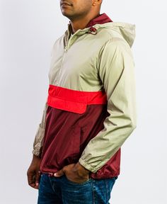 This lightweight men's windbreaker features 100% premium polyester that is extremely flexible. Each panel is cut and sewn together by skilled artisans to ensure comfortable fit. Casual Red Windbreaker With Adjustable Hood, Men's Windbreaker, Mens Windbreaker, Mens Hooded, Mens Jackets, Comfort Fit, Buy Online, Red