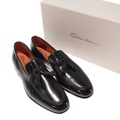 Santoni Blue Elegant Tassel Dress Shoes For Work, Elegant Tasseled Loafers For Semi-formal Occasions, Elegant Slip-on Dress Shoes With Tassels, Elegant Semi-formal Loafers With Tassels, Luxury Business Loafers With Tassels, Elegant Tassel Loafers With Leather Sole For Party, Luxury Tassel Loafers For Party, Elegant Dress Shoes With Tassels For Galas, Elegant Tasseled Dress Shoes For Galas