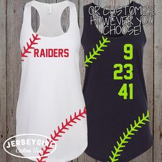 "Personalize your own tank top with baseball stitching with your favorite player's number! Our custom baseball laces tank top can be customized with any number, baseball team name, or whatever custom text you choose. Choose from baseball (white), softball (pale yellow), or create your own baseball lace tank to match your baseball or softball team colors. The perfect tank top for a baseball mom outfit, baseball girlfriend tank, or baseball sister tank top. Enter your personalization under \"Add y White Baseball Jersey For Sports Events With School Spirit, Customizable Tops For Baseball Season Team Events, White Crew Neck Tank Top For Sports, White Racerback Tank Top For Sports Events, Racerback Tank Top For Sports Events, White Team Spirit Tank Top For Sports, White Sleeveless Tank Top For Team Spirit, Casual Personalized Tops For Baseball Season, Team Spirit Racerback Tank Top For Sports Events