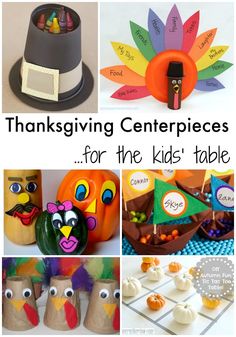 thanksgiving centerpieces for the kids'table with pictures of turkey and pumpkins