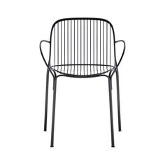 a black metal chair on a white background