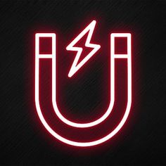 a red neon sign with a lightning bolt on it's side and the letter u in the middle