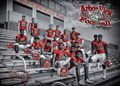 the football team is posing for a photo on the bleachers with their coaches