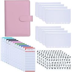 a variety of binders and folders are shown in various colors, including purple