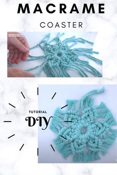 crochet macrame coaster with instructions on how to make the pattern and video