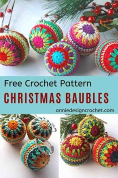 crochet christmas baubles with text overlay