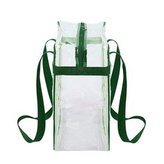 Stadium Approved Tote Bag With Green Trim This sturdy clear tote bag with zipper closure is perfect for NFL games and measures 12 x 12 x 6.It has 35 inch handles. - Top zipper closure- Shoulder length straps- Handy flat exterior pocket- Perfect for men or women We also supply our stadium approved bags in bulk. For wholesale information please visit https://clear-handbags.com/pages/wholesale Green Bag With Clear Strap For Daily Use, Green Rectangular Bag With Clear Strap, Clear Tote Bag With Adjustable Strap, Clear Beach Bag, Rectangular Clear Plastic Shoulder Bag With Clear Strap, Clear Shoulder Bag For On-the-go, Flat Exterior, Rectangular Bag With Clear Strap For On-the-go, Concert Bags