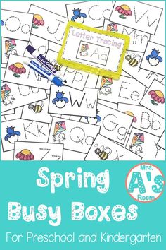 spring busy boxes for preschool and kindergarts with the words, letters and numbers