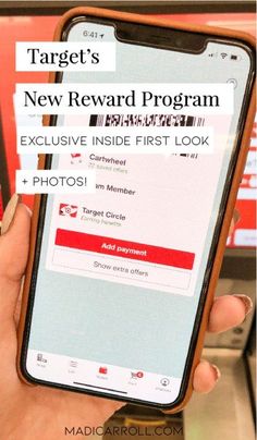 someone is holding up their iphone to show the new reward program on its screen and text reads, target's new reward program