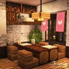 the kitchen is decorated in minecraft style