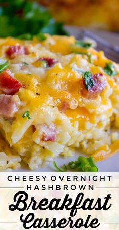 cheesy overnight hashbrown breakfast casserole on a plate