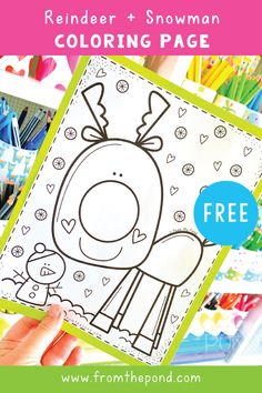 reindeer and snowman coloring page with free printables for kids to color on