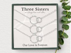 "Sisters Necklace for 3, 3 Ring sister necklace, Big Sister Middle Sister Little Sister necklace, Three Sisters gifts, Sister birthday gift They say two's company and three's a crowd, but that isn't the case when it comes to you and your two sisters.  With multiple versions available (as seen below), you are sure to find the perfect gift for you and your sisters.  Beautifully packaged, this gift is ready to give right away! With option V.1 you will receive a set of 3 two ring necklaces - one for Sister Necklaces For Three, Matching Sister Necklaces, 3 Best Friends Gifts, Sister Necklace Set, Three Sisters Jewelry, Sisters Necklace, Gifts Sister, Sisters Jewelry, Soul Sisters Gifts