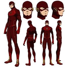 the flash character model sheet from dc comics, with various poses and headgear