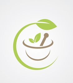 a green leaf and spoon in a bowl with leaves on the top, logo design