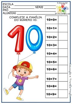 the number ten is in spanish and has an image of a boy holding a balloon