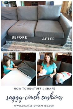 how to re - stuff and shape a sofa cushion with this step by step instructions