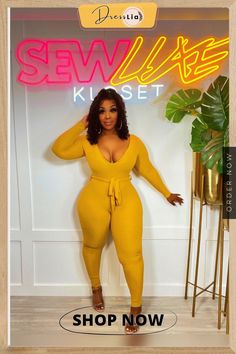 Knitted Long Sleeve V Neck Lace Up Skinny Jumpsuit Ribbed V-neck Jumpsuit For Loungewear, Yellow Fitted V-neck Bodysuit, Fitted Yellow Jumpsuits And Rompers For Fall, Stretch Ribbed V-neck Jumpsuits And Rompers, Clubwear Jumpsuits, Slim Jumpsuit, Floral Print Jumpsuit, Solid Color Jumpsuits, Off Shoulder Jumpsuit