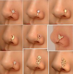 the different types of nose piercings are shown in multiple pictures, including one with an arrow