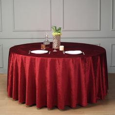 120 Premium Velvet Round Tablecloth - Burgundy Velvet Tablecloth, Round Tablecloths, Party Tables, Mantel Redondo, Tablecloth Sizes, Tablecloth Fabric, Burgundy Velvet, Velvet Color, Valentines Day Decorations