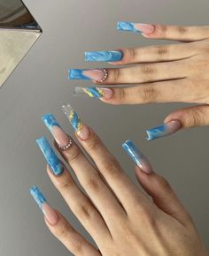 Spring Nails French Tip, Spring Nails French, Nails Vibrant, 2023 Spring Nails, Spring Nails Art, Marble Acrylic Nails, Spring Nails 2023, Nails French Tip, Aqua Nails